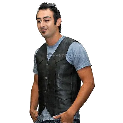VL901S Vance Leather Men's Basic Leather Plain-Side Vest