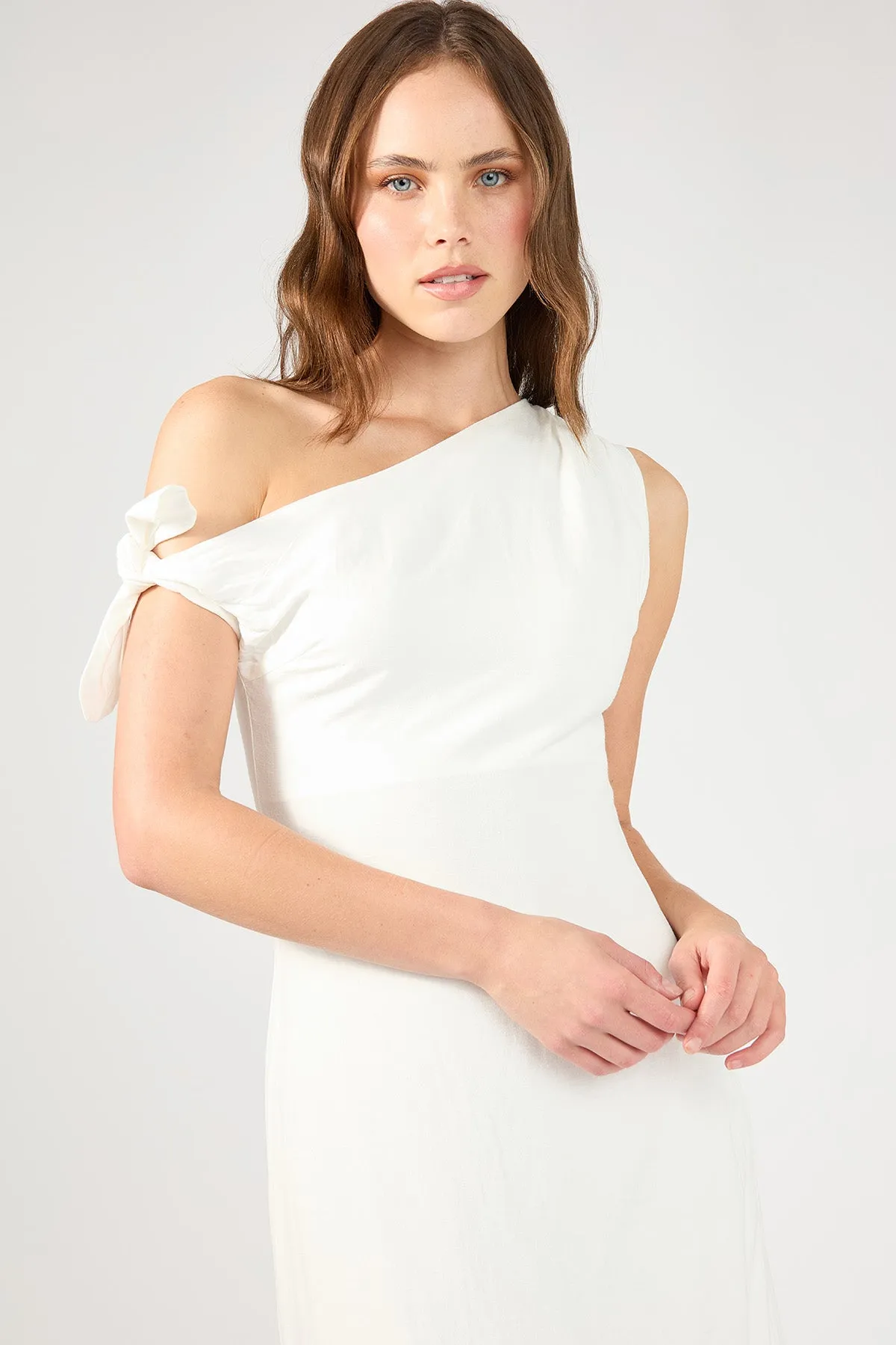 White High Neck Linen Mini Dress