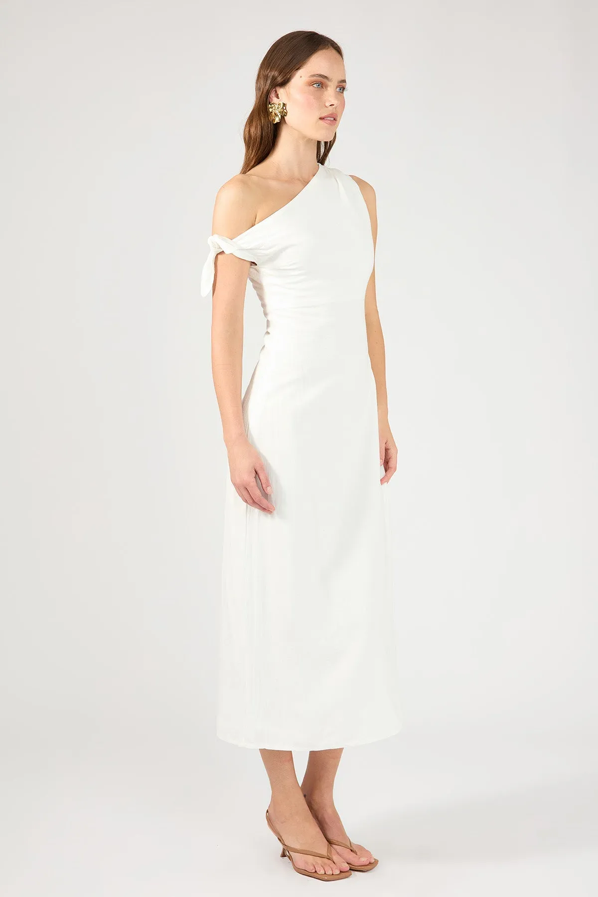 White High Neck Linen Mini Dress